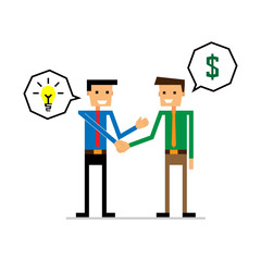 two skinny man are in agreement to work together in a partnership where each of them is the owner of an idea and an investor