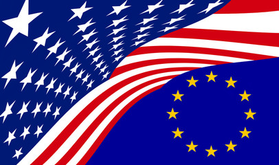 Fototapeta na wymiar Flag of United States of America and flag of European Union- negotiations between E.U and U.S.A