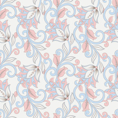 Fototapeta na wymiar floral vector illustration in damask style. seamless background