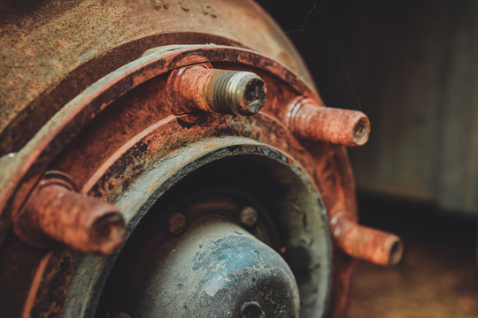 Old Rusty Metal Alloy Wheel Car Vintage Style.