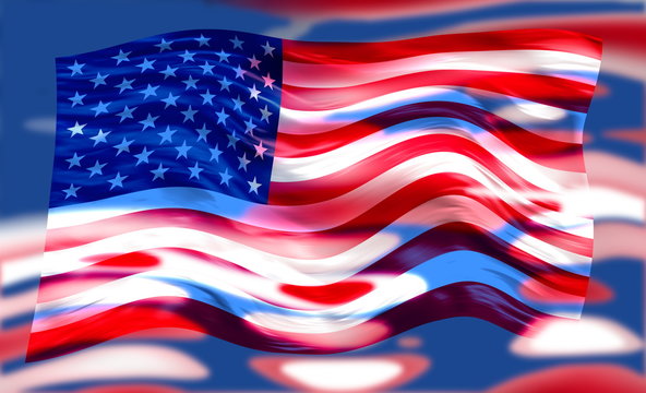 American flag of United States of America-  handmade, wavy flag, illustrated
