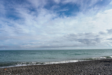 the sandy beach is deserted sea shore