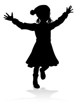recommend clip art: A child in silhouette playing in Christmas or winter cold weather clothing