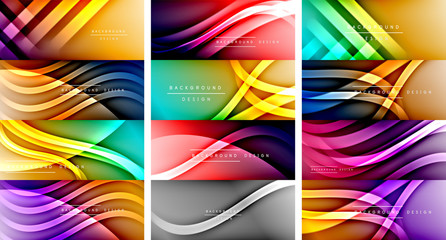 Set of dynamic trendy fluid color gradient abstract backgrounds with flowing wave lines. Vector Illustrations