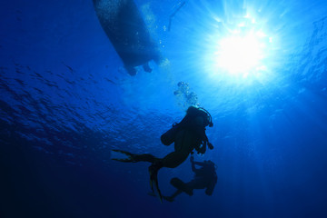 Scuba divers on safety stop
