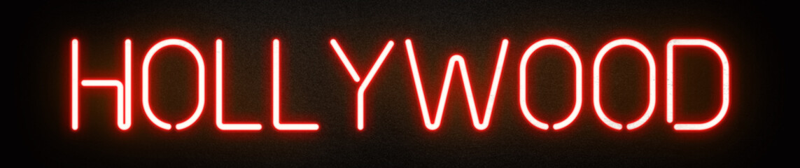 Neon Hollywood Text with Wall Background