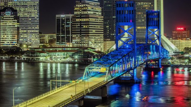 Time Laspe - Aerial View of  the Jacksonville Downtown with Waterfront  - 4K