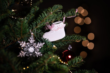 Christmas Tree Decorations with a White Stocking Ornament