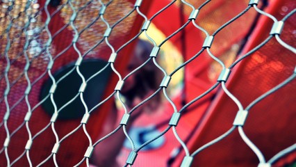 net on a background of blue and red