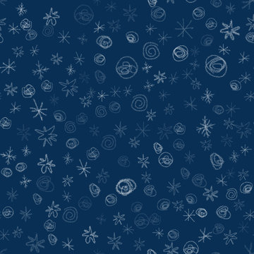 Hand Drawn white Snowflakes Christmas Seamless Pat