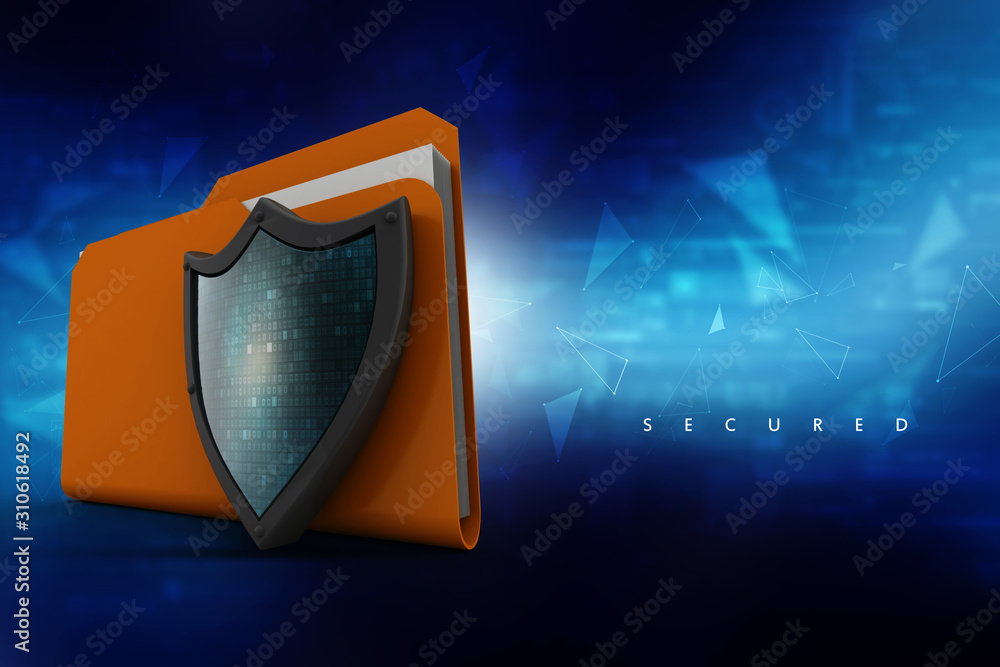 Poster laptop folder with shield. isolated 3d rendering image