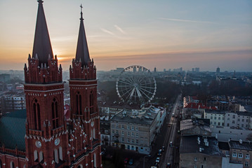 Fototapeta na wymiar Ferris wheel at the Old Market in the city of Lodz, Poland.