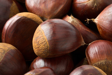 Fresh sweet chestnuts close up
