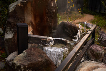 Hot spring with strainer for boiling egg