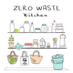 Hand drawn elements of zero waste kitchen life in vector