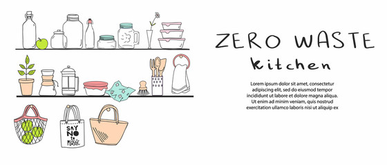 Hand drawn elements of zero waste kitchen in vector