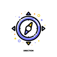 Icon of compass for direction in time management concept. Flat filled outline style. Pixel perfect 64x64. Editable stroke