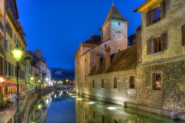 Fototapeta na wymiar Palace L Ile on the Thiou Canal in Old Annecy, France, HDR