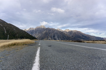 Empty road under the cloudy sky in Mountain cook