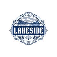 Lakeside vintage logo design inspiration. Vintage lake logo design inspiration.