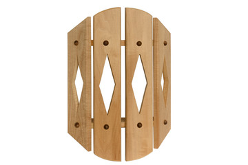 Dark wood lampshade for lamp in a sauna on a white background
