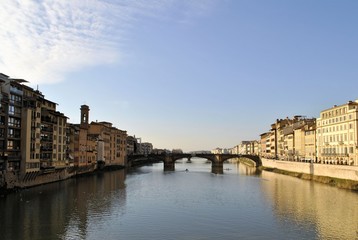Fototapeta na wymiar Florence old Italian town medieval buildings urban panorama beautiful river cityscape
