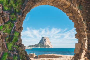 Nice landscape of Calp, Spain: beach and rock Ifach