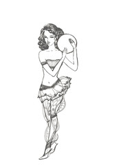 dancing girl in an oriental costume with a tambourine