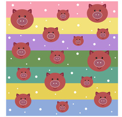 Pink faces pig on colorful strip with white dot.