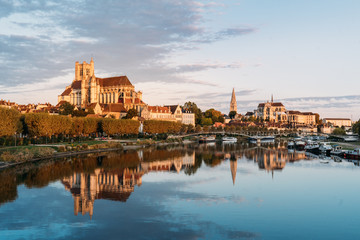 View of Beautiful historic town of Auxerre on sunrise time in Burgundy, France.