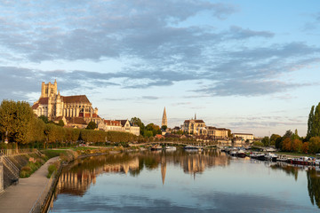 Fototapeta premium View of Beautiful historic town of Auxerre on sunrise time in Burgundy, France.