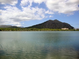 lake and blue sky in mallorca spain
