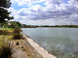 lake and blue sky in mallorca spain