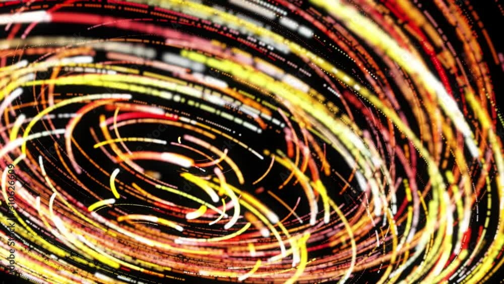 Poster endless spinning spiral of narrow colorful lines isolated on black background. animation. seamless l