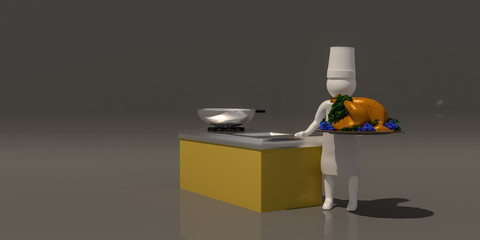 3d illustrator group of career chef symbols on a gray background, 3d rendering of the cooking. Includes a selection path.