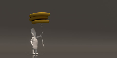 3d illustrator group of career chef symbols on a gray background, 3d rendering of the cooking. Includes a selection path.