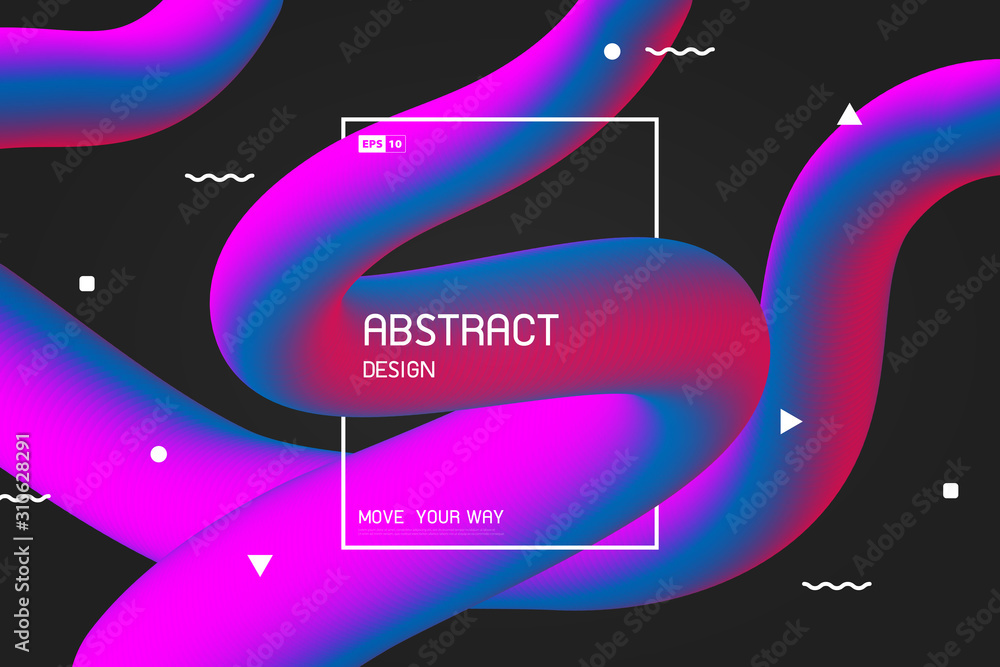 Poster abstract colorful stripe line of free shape design motion effect decoration on dark background. illu