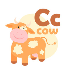 ABC Alphabet illustration. Vector cute kids animal alphabet. Letter C. Cute cartoon cow.