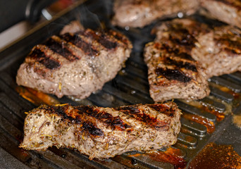 Grilled marbled beef in the restaurant