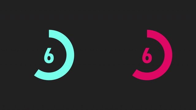 A countdown of ten seconds. Decrease of the circular scale. Red and green are trending colors. 4K. Alpha channel.