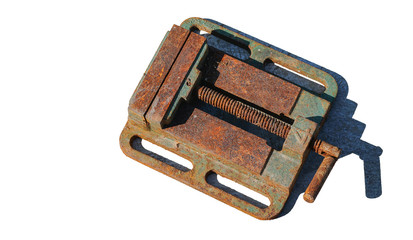Workpiece clamps, old rusted, and then wear out  isolated on white with clipping path.