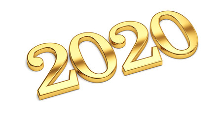 New 2020 year golden isolated on white background. 3d render illustration.