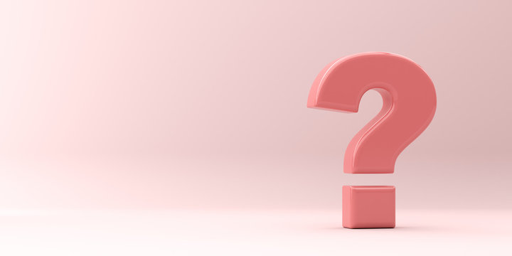 Large pink question mark on a pink background. 3d render illustration.