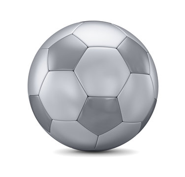 3d render illustration. Metallic soccer ball on a white background.