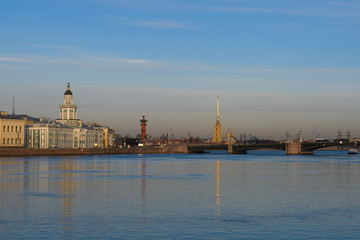 Fototapeta premium St. Petersburg, view of Vasilievsky island and Peter and Paul fortress near the river Neva. A popular tourist destination in Russia for Traveling around Russia.