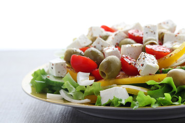 Traditional Greek salad on the plate