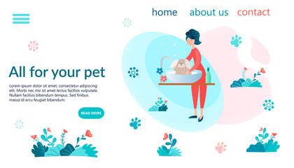 Girl bathes her pet in the sink with shampoo