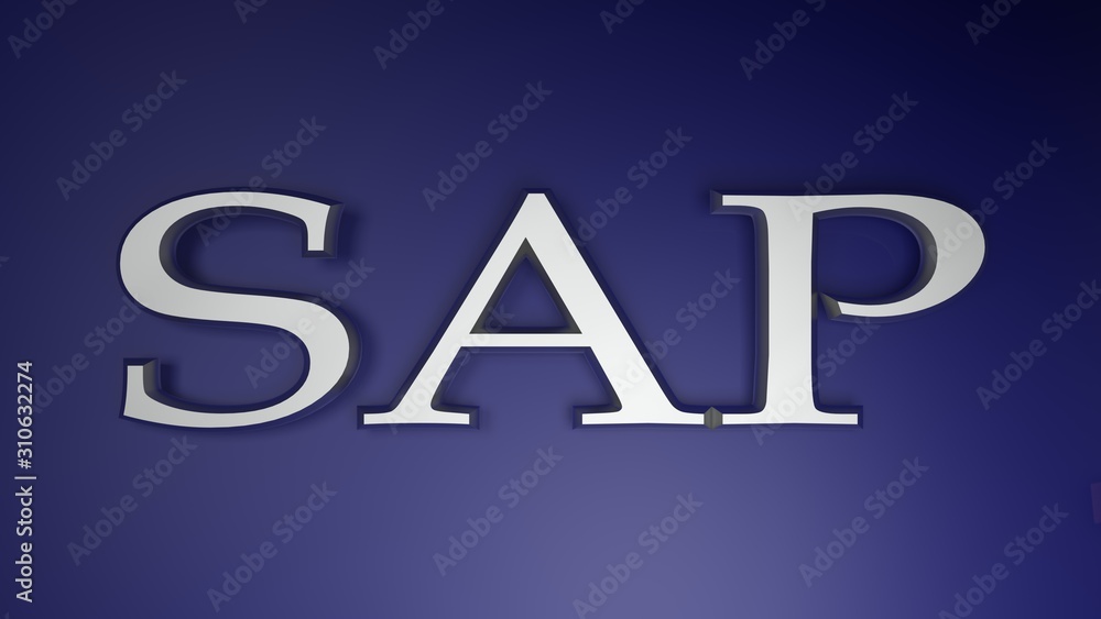 Poster sap satin chrome write on blue background - 3d rendering illustration