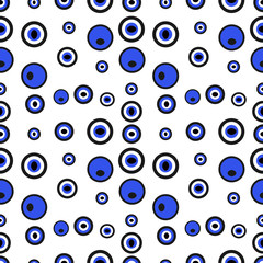 Vintage seamless pattern of concentric circles on bright bluebackground