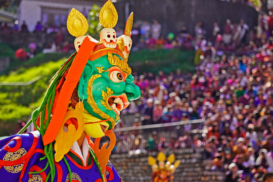 Portrait of masked dancer at Mongar festival, Bhutan 